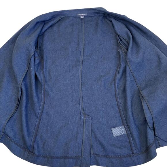 Tommy Hilfiger Sz L Linen Blend Navy Single Breasted Lightweight Blazer Relaxed - Picture 12 of 16